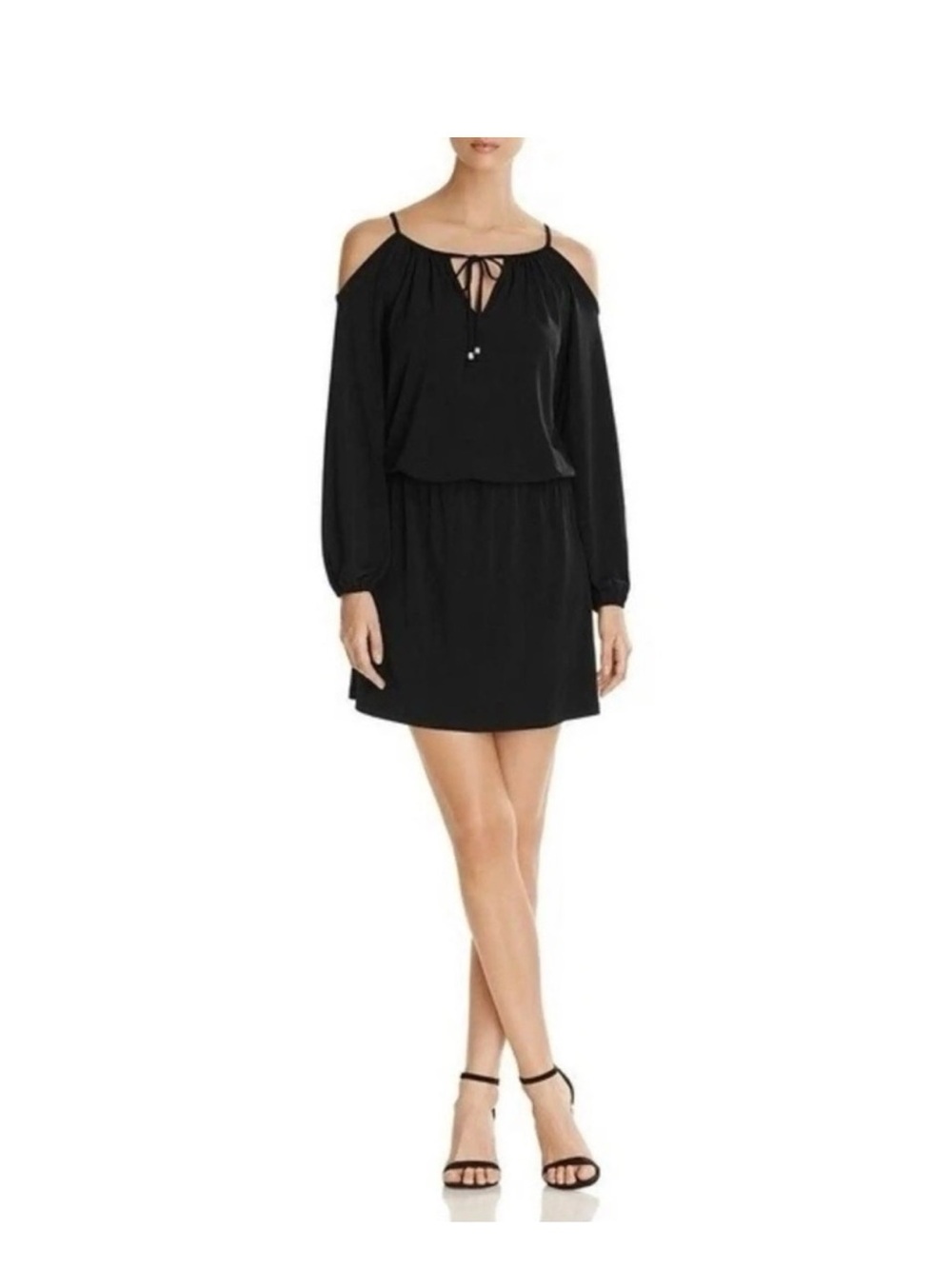 Michael Kors Black Cold Shoulder Blouson Dress.